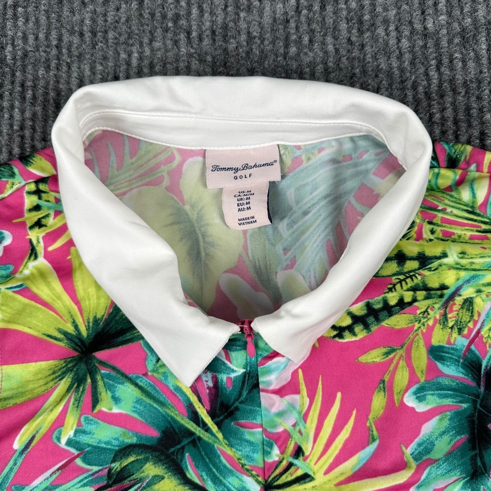 Tommy Bahama Golf Womens M Sleeveless Polo Pink Lime Tropical Leaf Print Floral - Picture 3 of 8